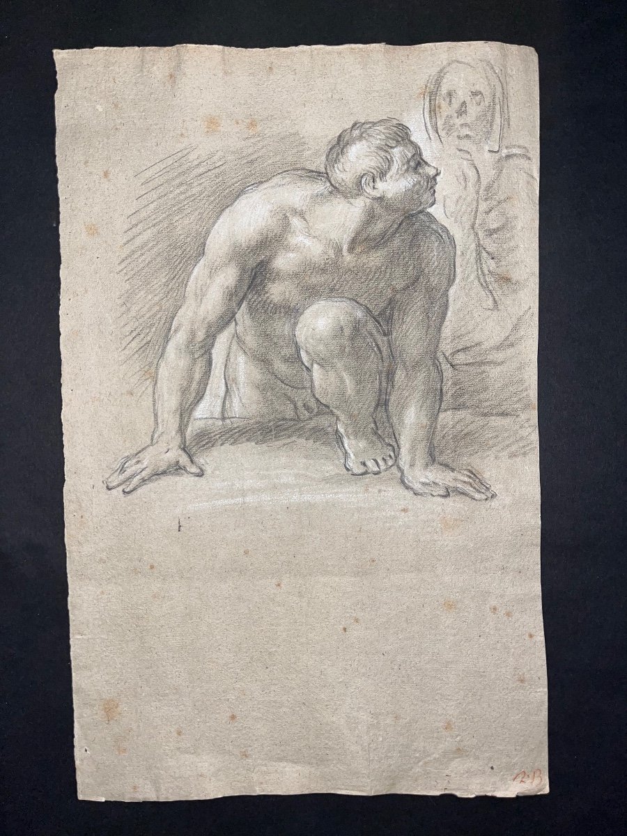 Louis De Boulogne (1654-1733) étude d'Homme Vers 1690, Dessin Ancien-photo-3