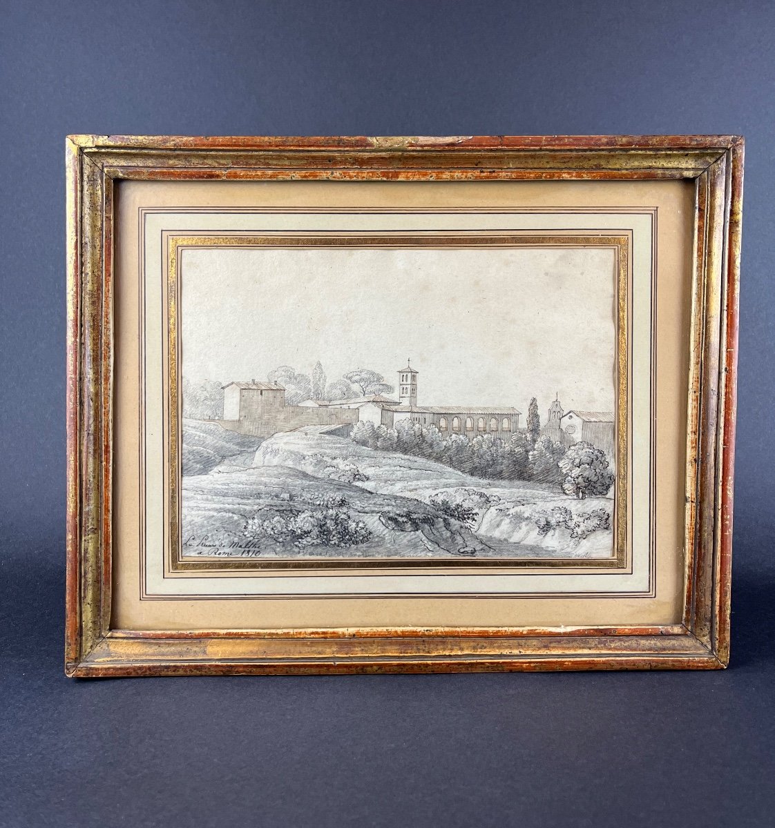Victor Jean Nicolle (1754-1826) Le Prieuré De Malte à Rome 1810 Dessin Ancien-photo-3