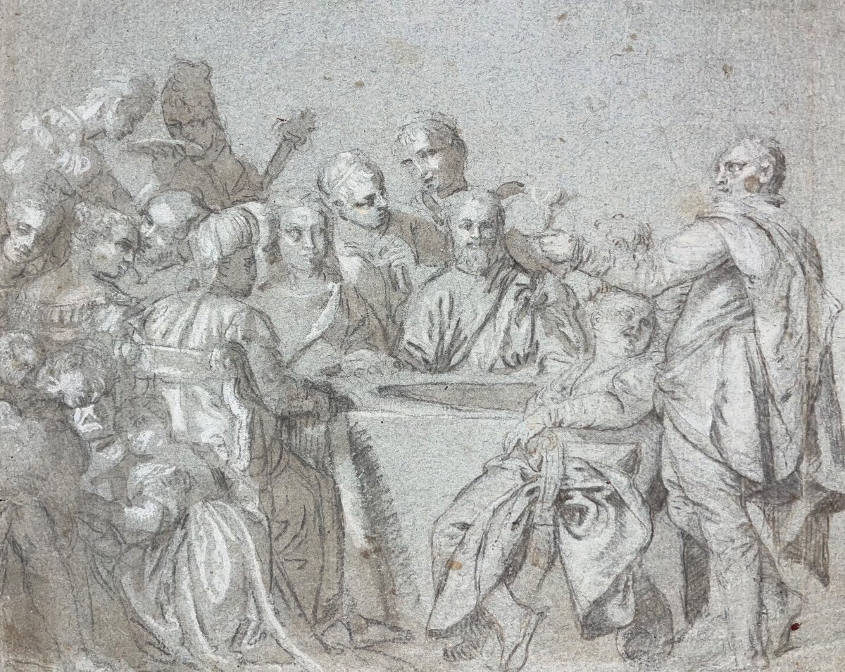 Ecole Italienne XVIIIe Noces de Cana Dessin ancien