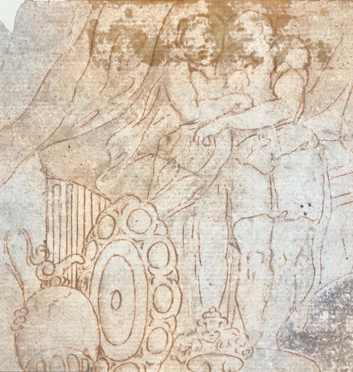 Ecole Italienne Du XVIIe Siècle, Mars Et Vénus Enlacés, Dessin Ancien-photo-2