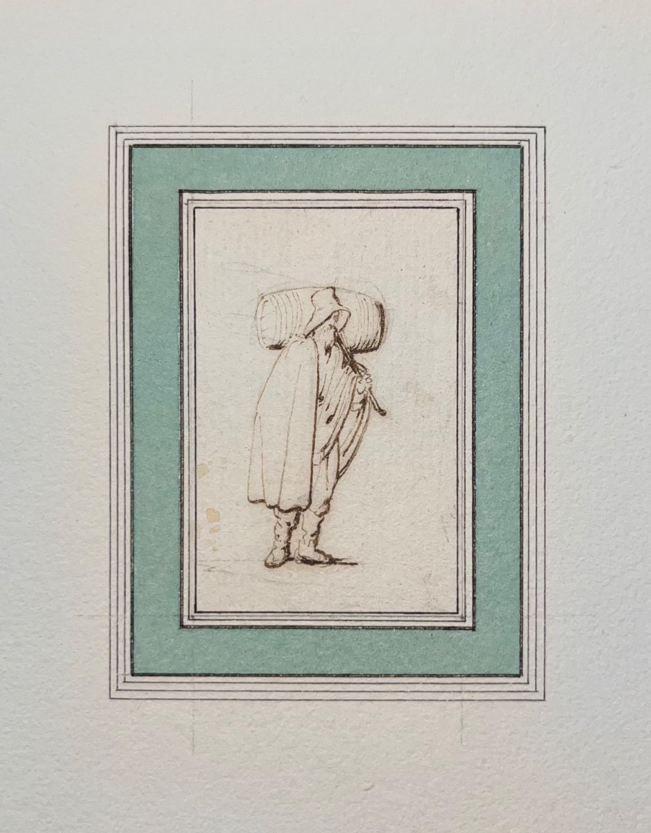 Stefano Della Bella (1610-1664) Homme Au Tonneau Italie XVII Encre Dessin Ancien-photo-2