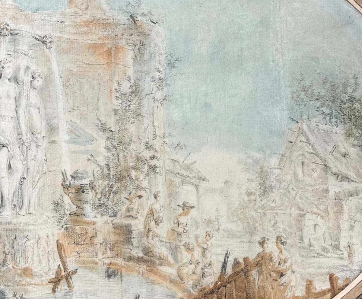 Ecole Italienne XVIIIe Siècle, Caprice Architectural, Encre Lavis Aquarelle, Dessin Ancien -photo-4