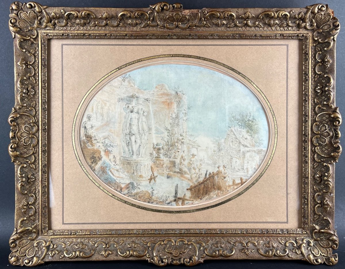 Ecole Italienne XVIIIe Siècle, Caprice Architectural, Encre Lavis Aquarelle, Dessin Ancien 