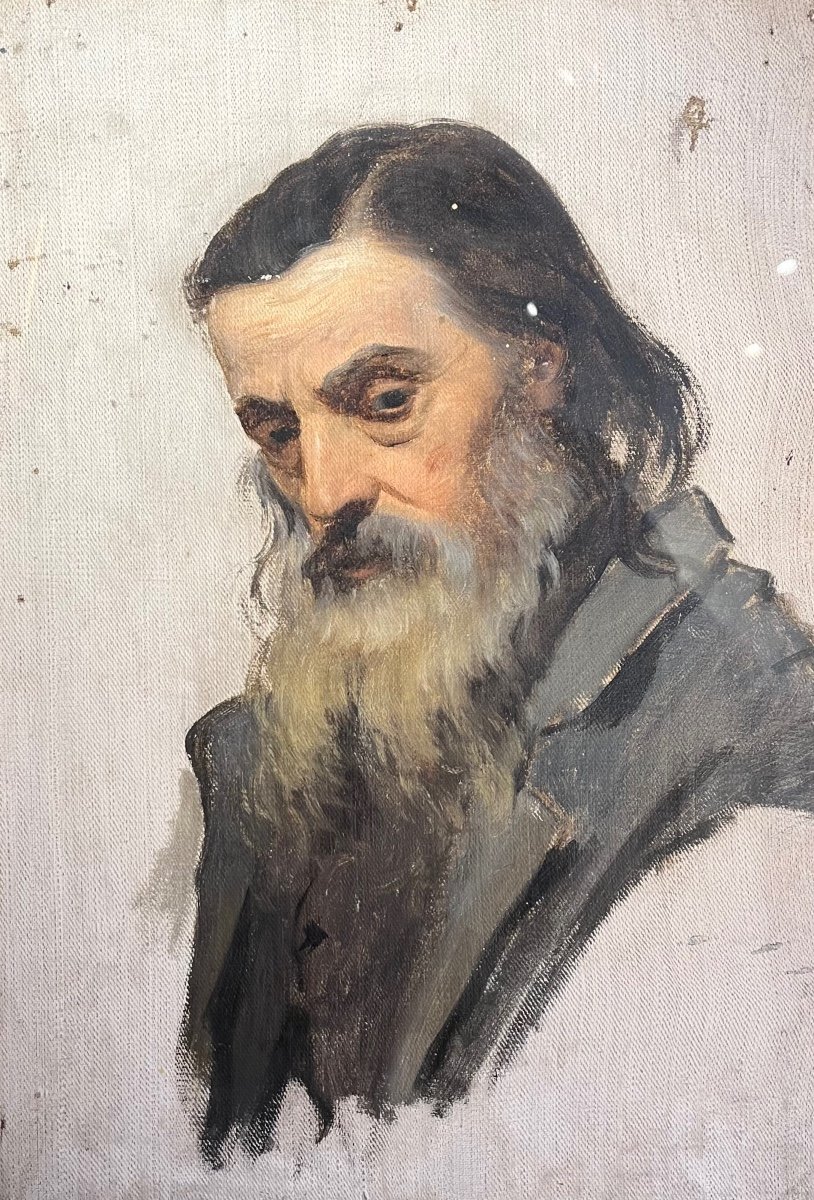 19th Century School Portrait Of A Man Oil On Canvas Sketch-photo-2