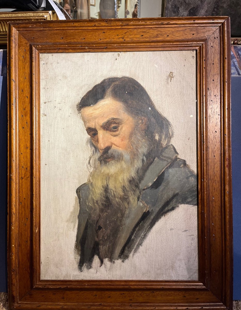 Ecole Du XIXe Siècle Portrait d’homme huile sur toile esquisse -photo-3