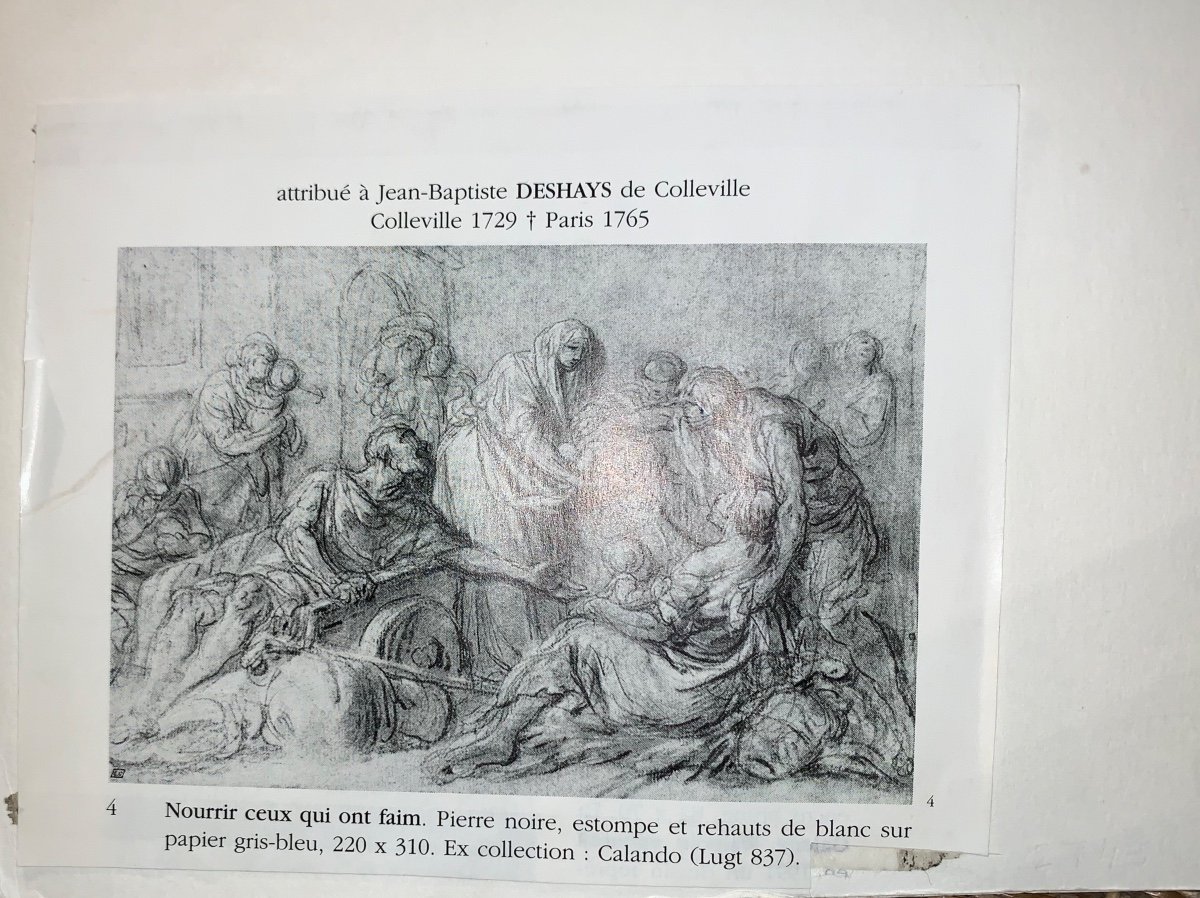 Attribué à Jean-baptiste Deshays (1729-1765) Nourir Ceux Qui Ont Faim Dessin Ancien -photo-1