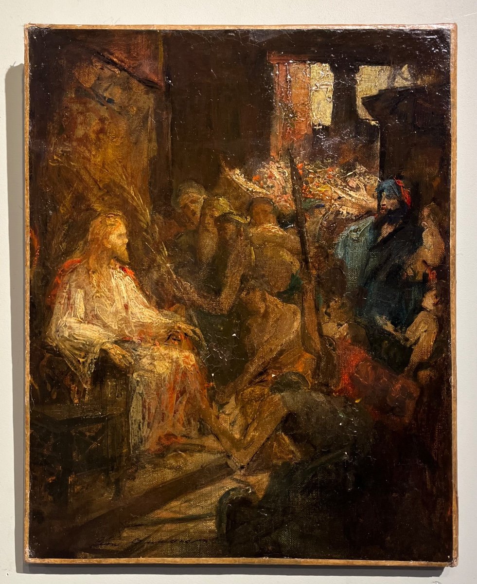 Ecole Française Du XIXe Siècle Scène Biblique Huile Sur Toile Tableau Ancien