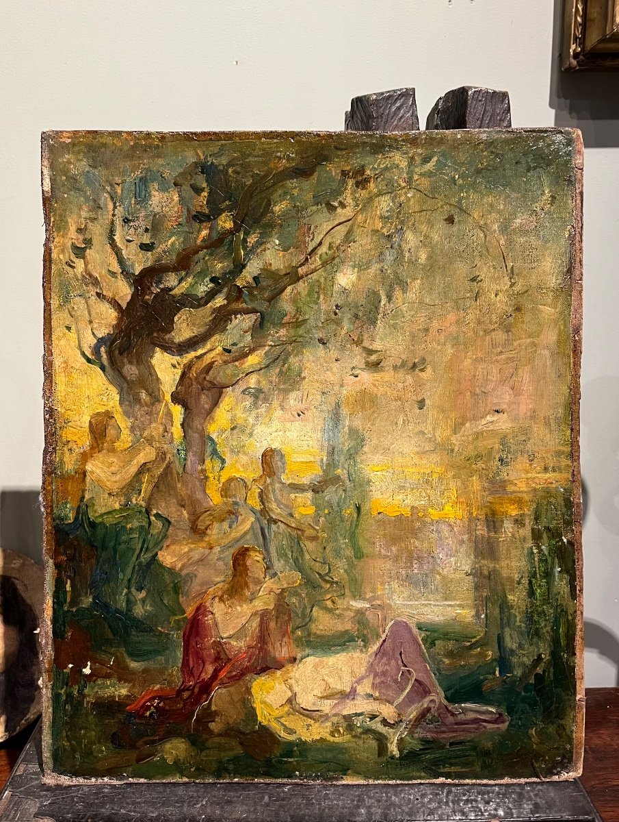 Attribué à Jules Cheret (1836-1932) Esquisse Huile Sur Toile -photo-4