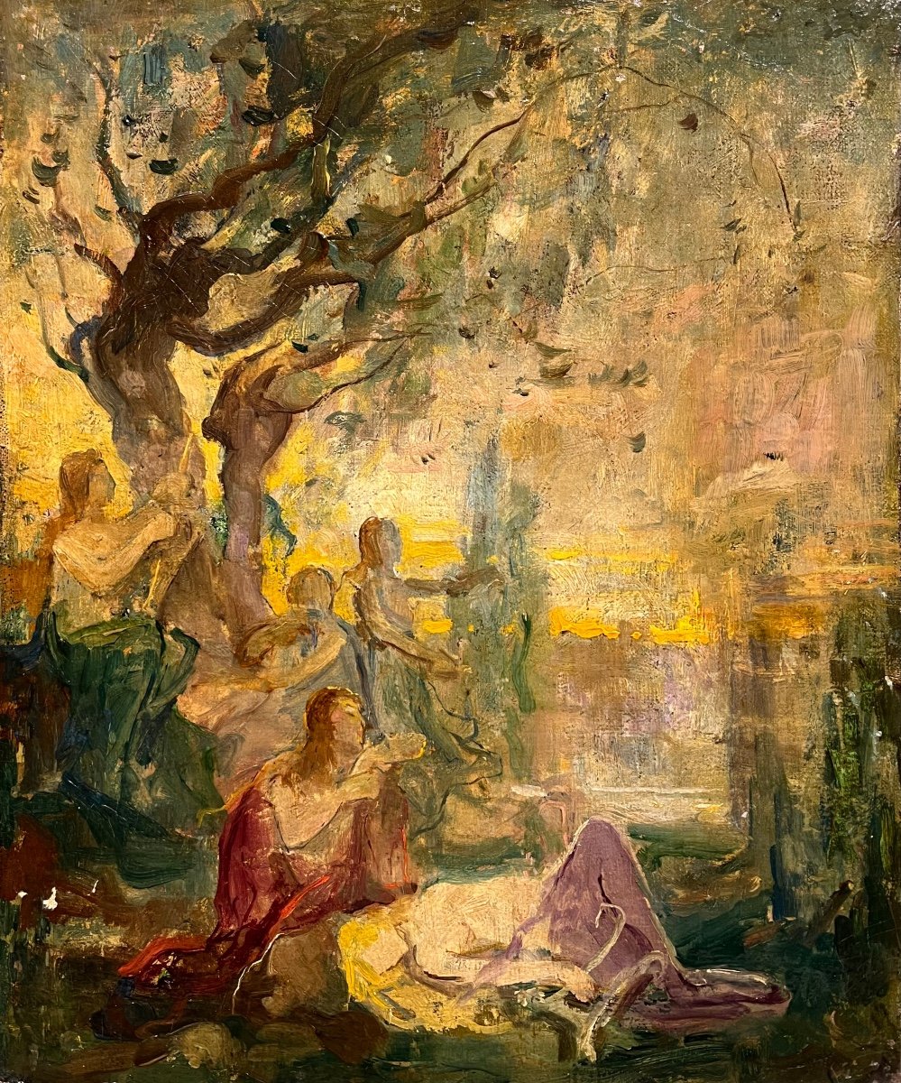 Attribué à Jules Cheret (1836-1932) Esquisse Huile Sur Toile 