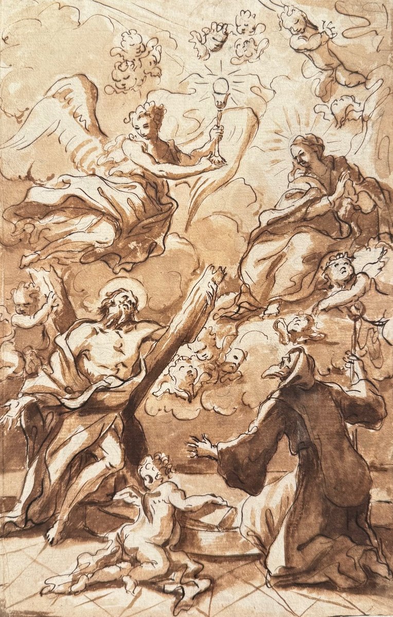 école Napolitaine Du XVIIIe Scène Religieuse Dessin Ancien Italien Encre 