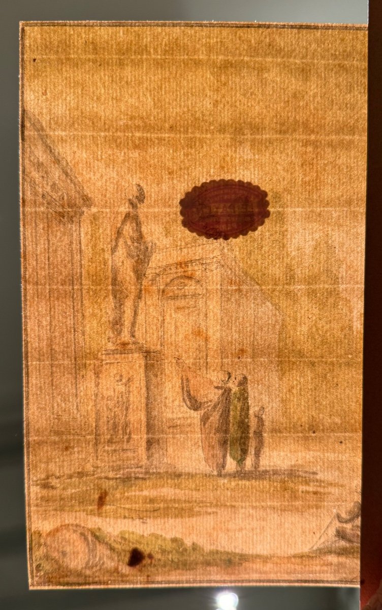 Jean-francois Janinet (1752-1814) Scene De Ruines à L’antique Dessin Ancien Aquarelle-photo-4
