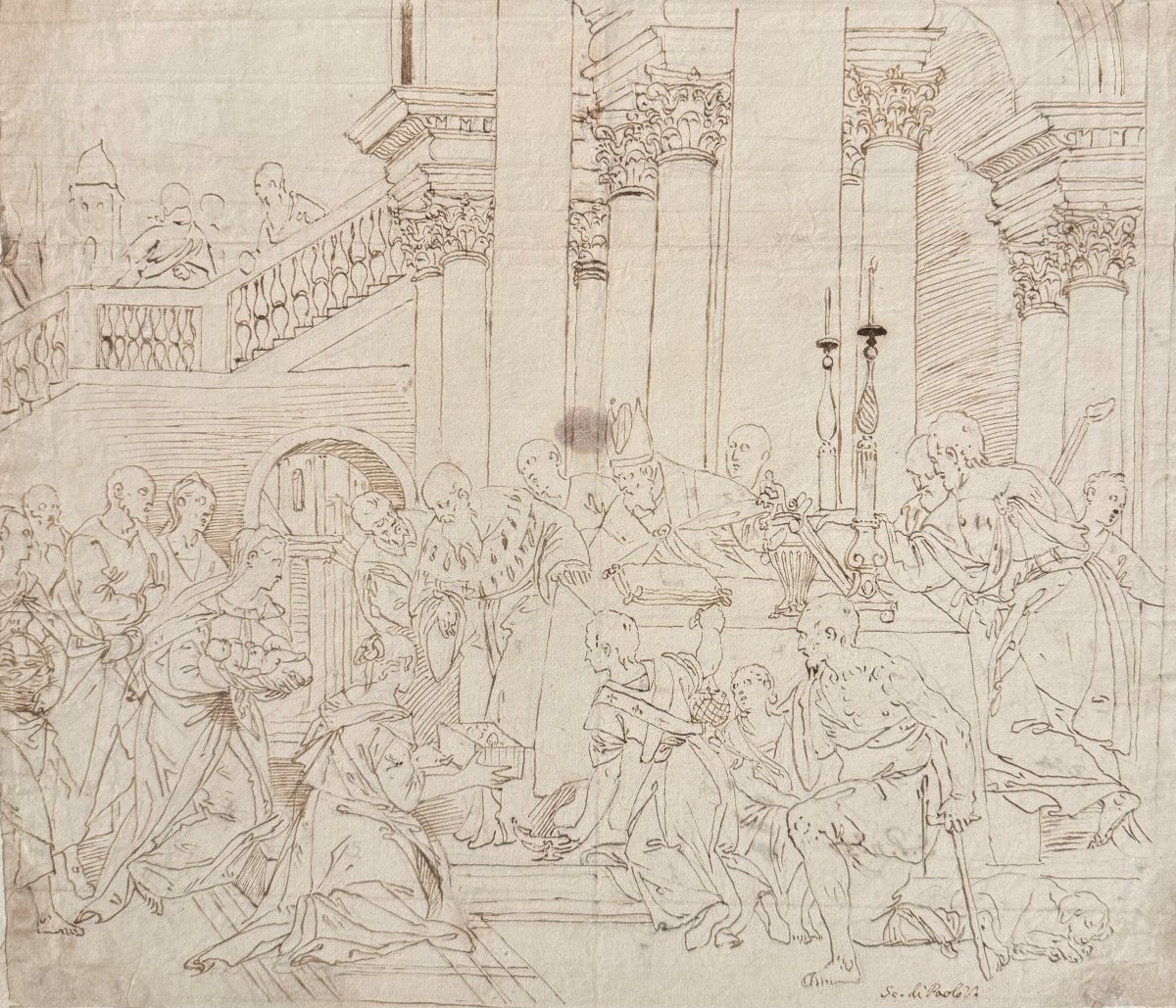 École Vénitienne Du XVIIe Siècle Présentation De Jésus Au Temple Dessin Ancien Provenance