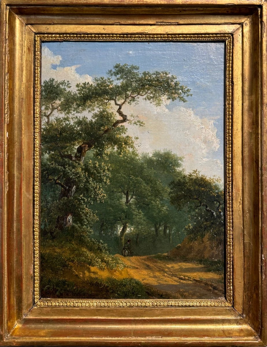 School Early 19th Century Landscape With Cavalier Oil On Canvas 