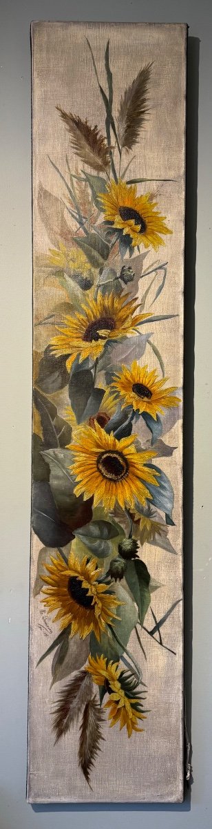 French School Late 19th Century Les Tournesols May 1896 Large Oil On Canvas -photo-2