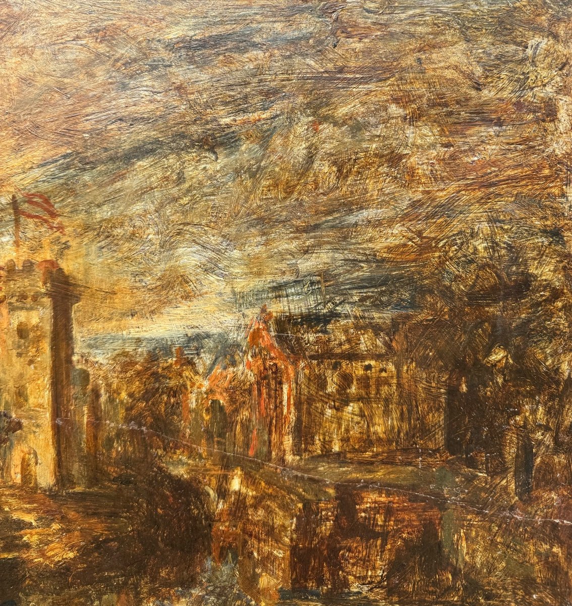 École française XIXe siècle ou avant ? Scène de Tournoi Huile sur panneau -photo-3