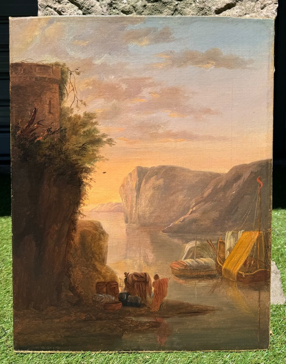 École Française ou Italienne Vers 1800 Paysage Huile Sur Toile Tableau Ancien-photo-3