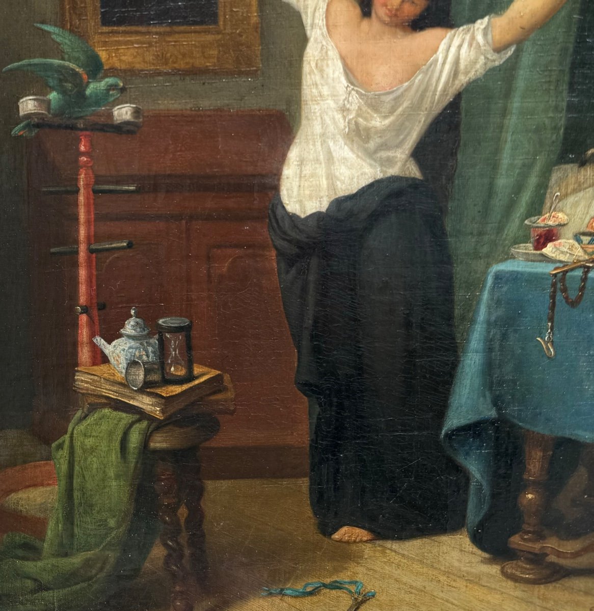 Edith Corbet (1846-1902) The Morning Old Painting Woman Interior Scene -photo-3
