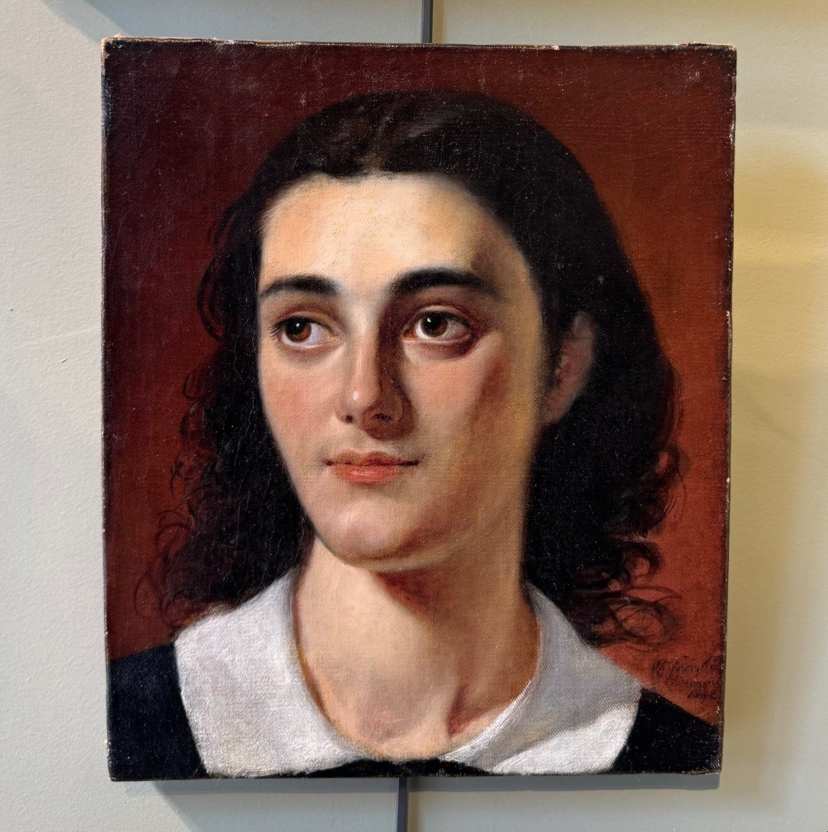 Italian School 1858 Portrait Of Young Italian Woman Oil On Canvas Old Painting -photo-2