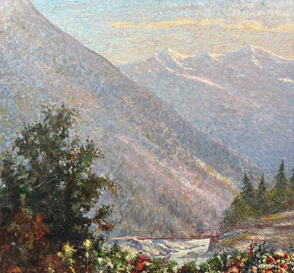 Divisionist School 19th Century Italy Landscape Mountain Old Painting-photo-3