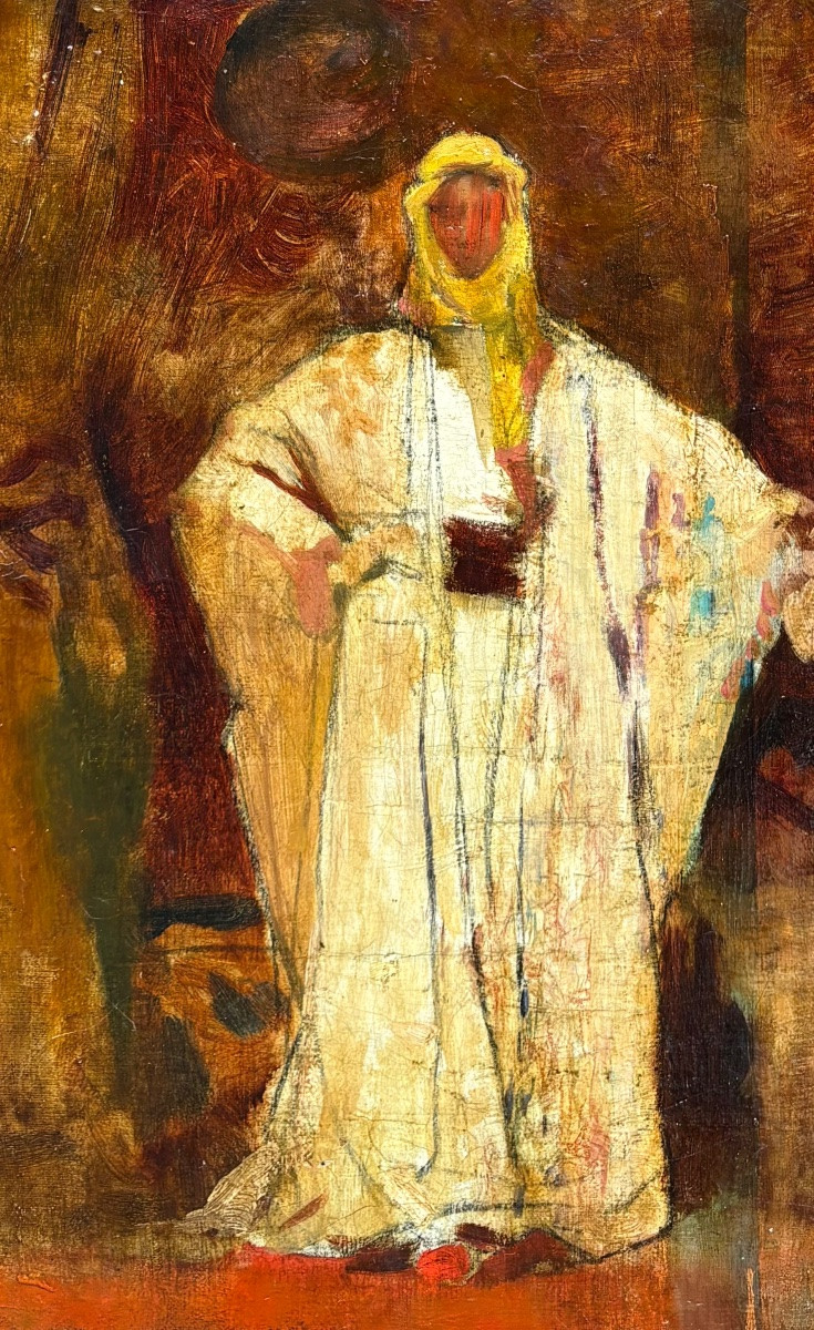 École orientaliste XIXe étude portrait de dignitaire huile sur toile tableau ancien-photo-3
