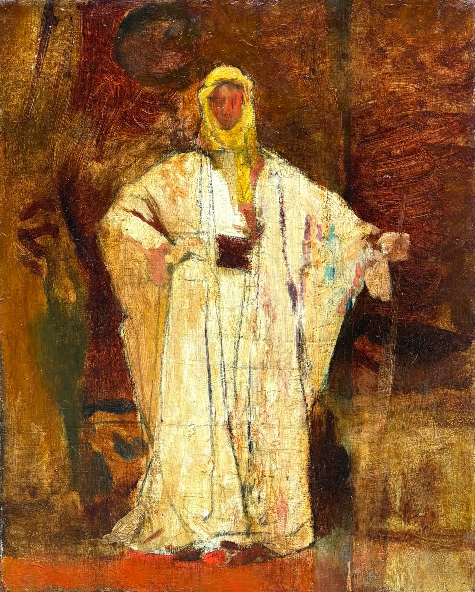 École orientaliste XIXe étude portrait de dignitaire huile sur toile tableau ancien