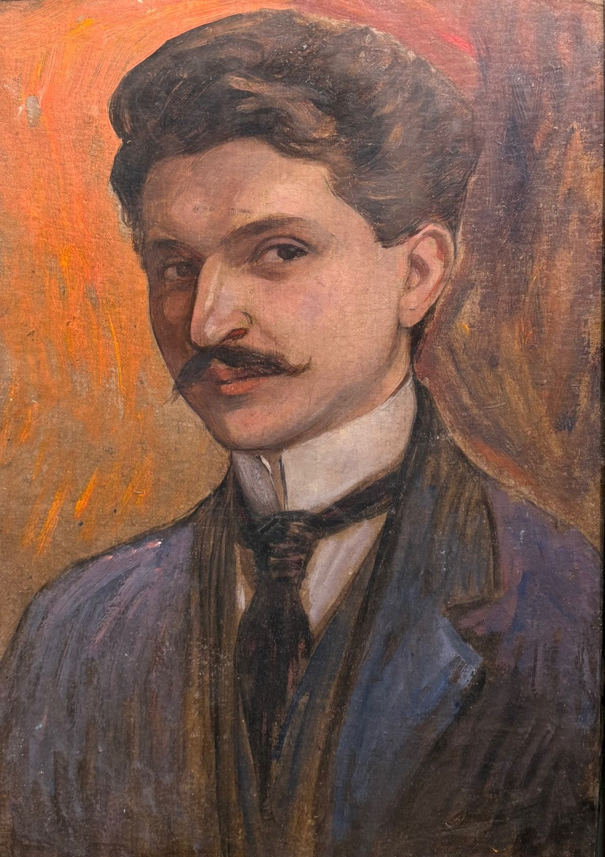 École française vers 1900 Portrait de Dandy Huile sur carton-photo-2