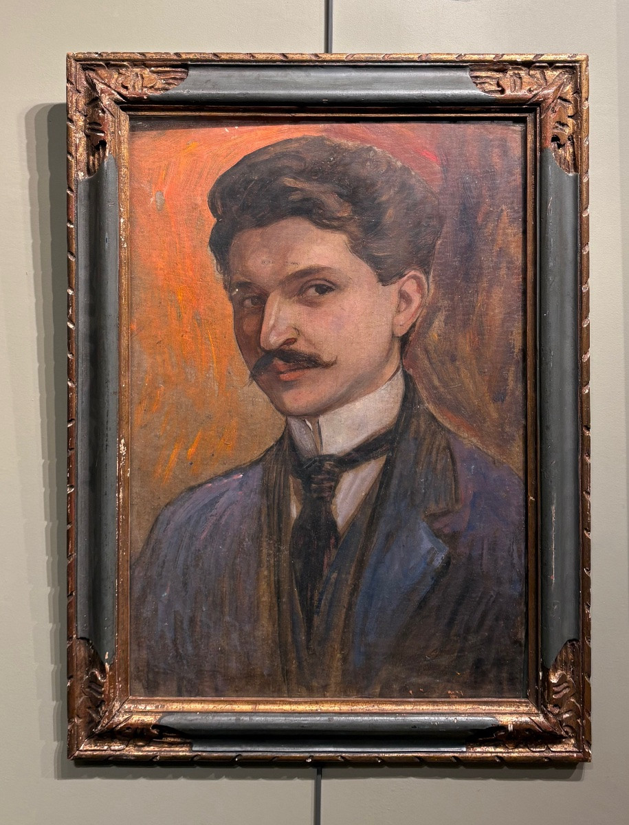École française vers 1900 Portrait de Dandy Huile sur carton-photo-3