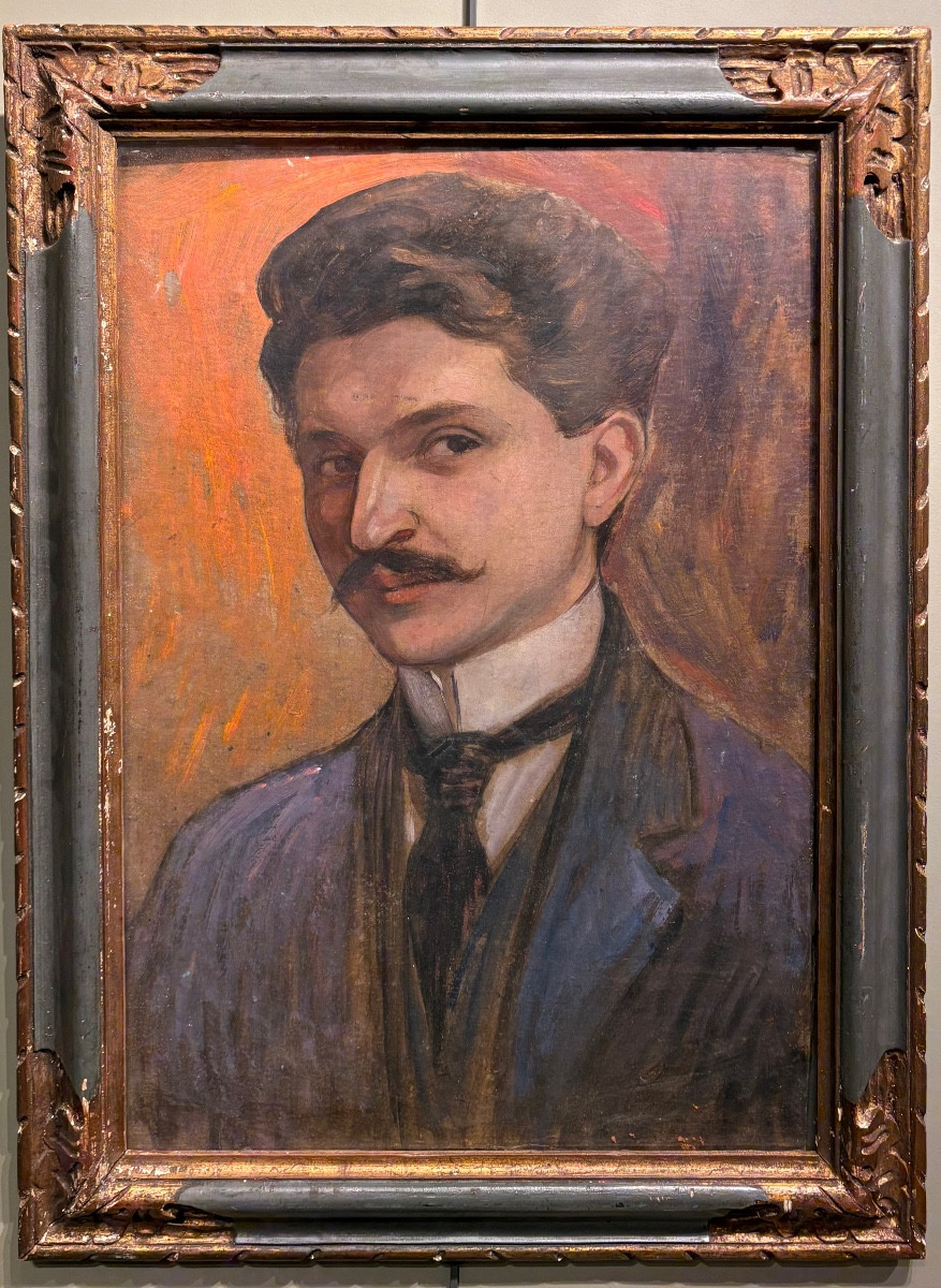 École française vers 1900 Portrait de Dandy Huile sur carton