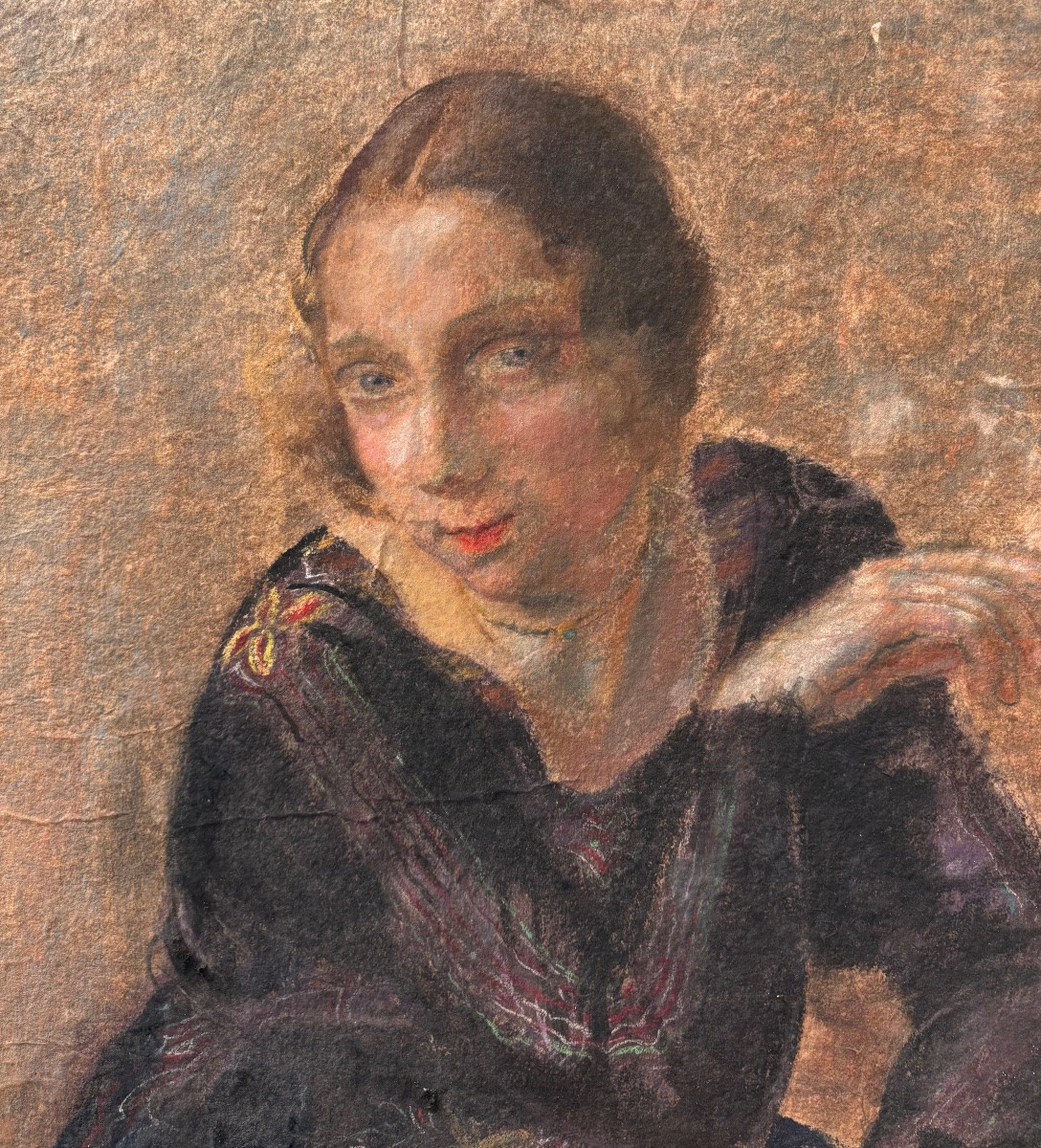 Camille Roche (1894-1948) Portrait d’élégante à la cigarette 1920 grand pastel -photo-2