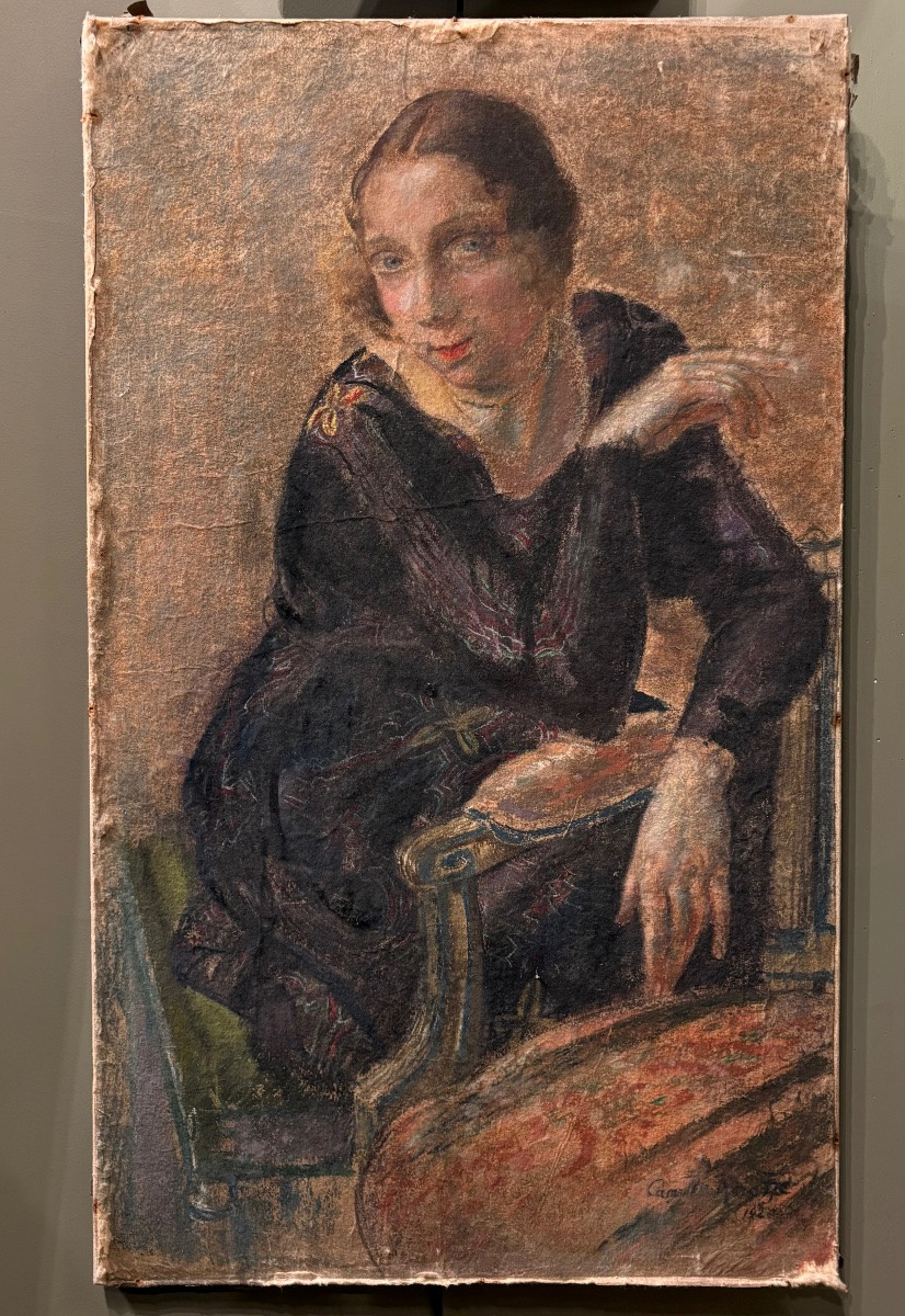 Camille Roche (1894-1948) Portrait d’élégante à la cigarette 1920 grand pastel -photo-3