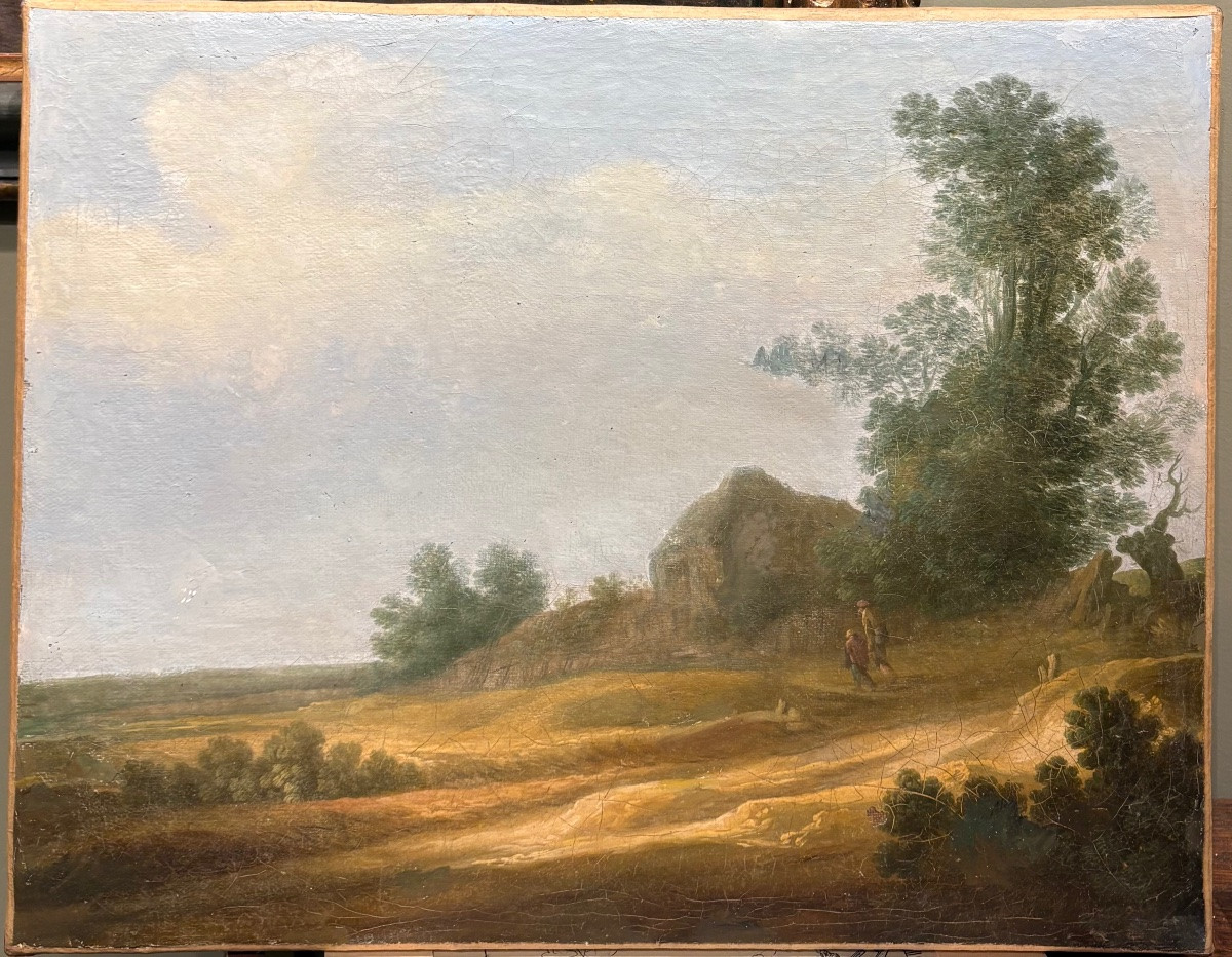 Ecole du XVIIIe siècle paysage animé huile sur toile tableau ancien-photo-2