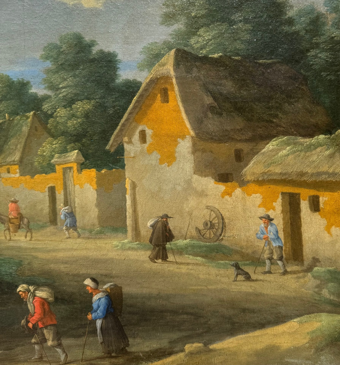 Flemish School 17th Century Dated 1644 Signature Village Scene Old Painting-photo-3