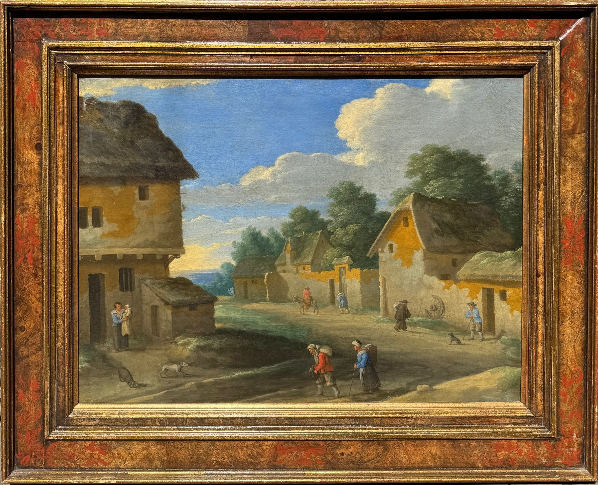 Flemish School 17th Century Dated 1644 Signature Village Scene Old Painting