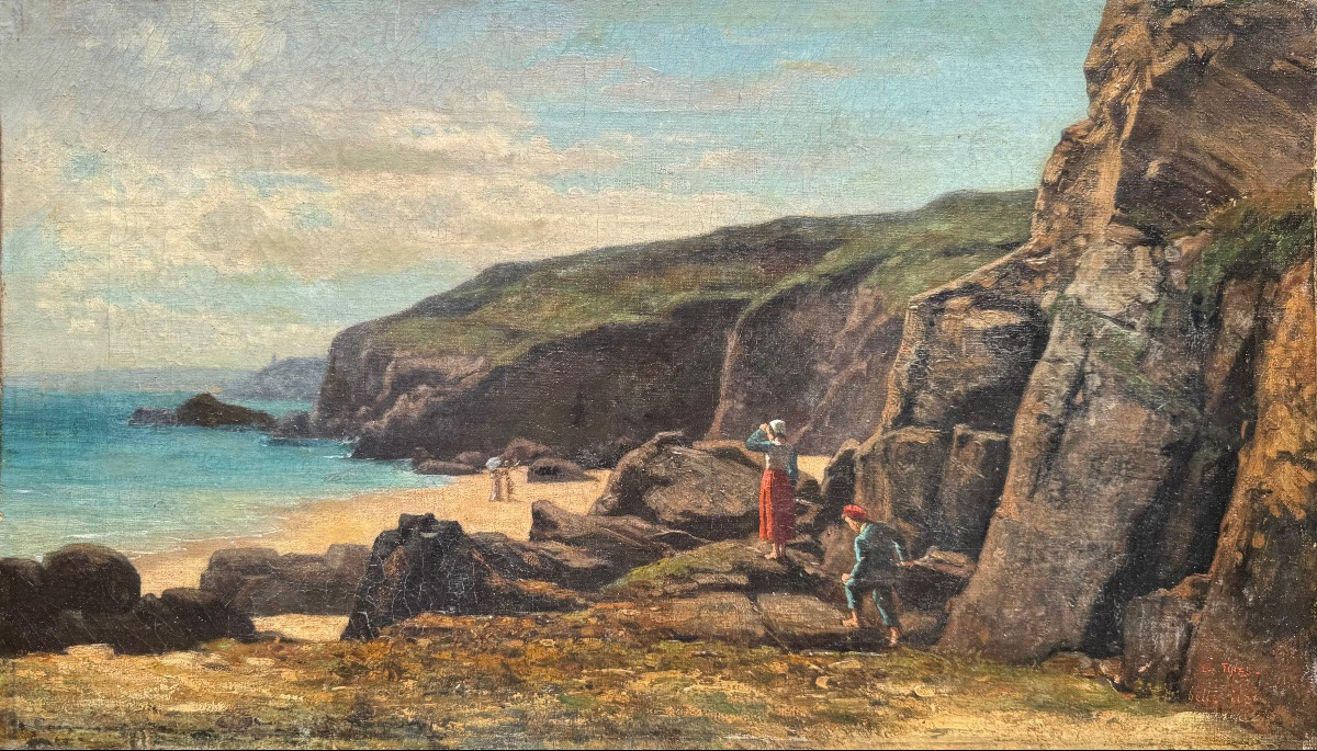 Eugene Fines (1826-1884) Belle-ile-mer Bord De Mer Bretagne Oil On Canvas-photo-2