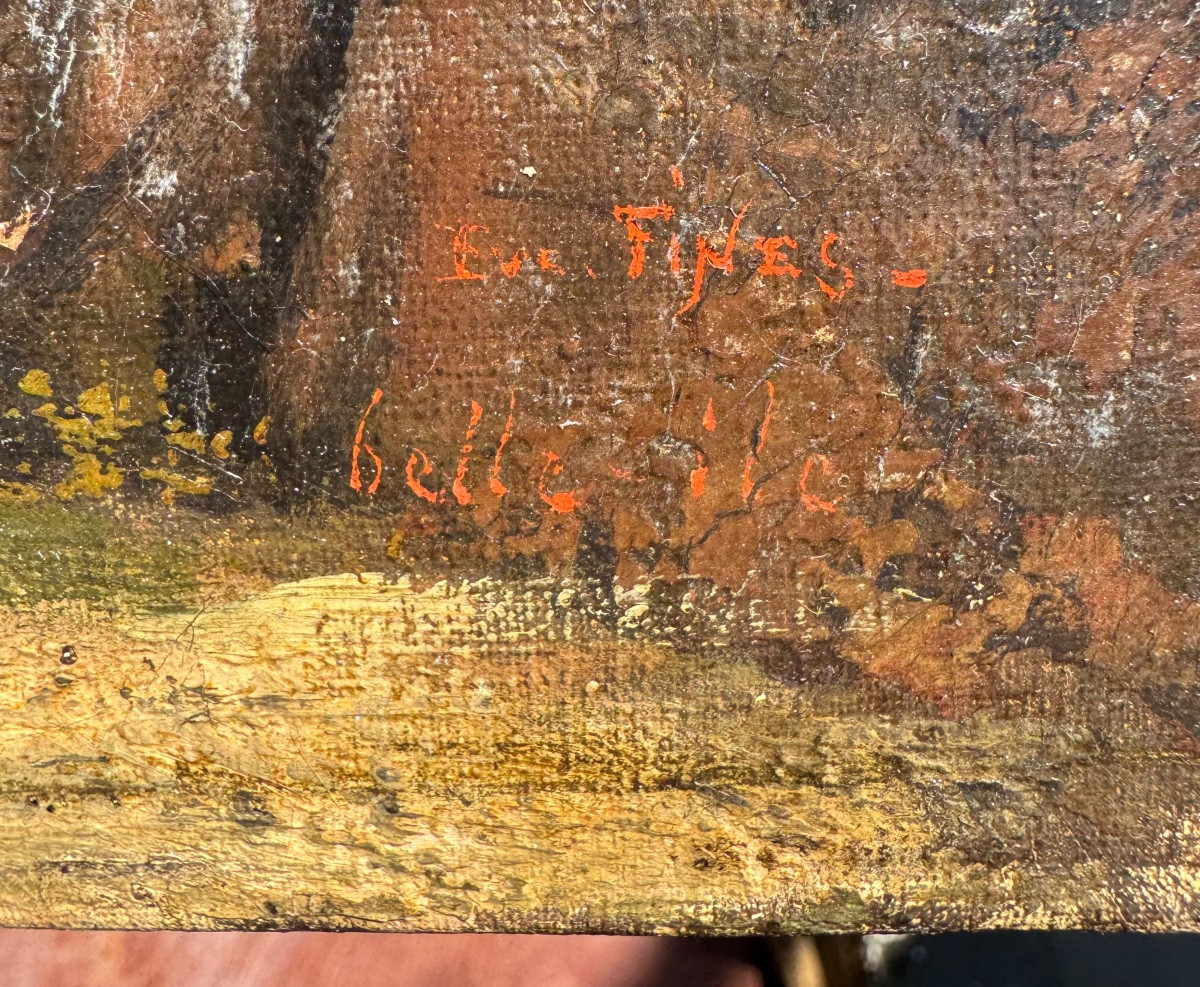 Eugene Fines (1826-1884) Belle-ile-mer Bord De Mer Bretagne Oil On Canvas-photo-3