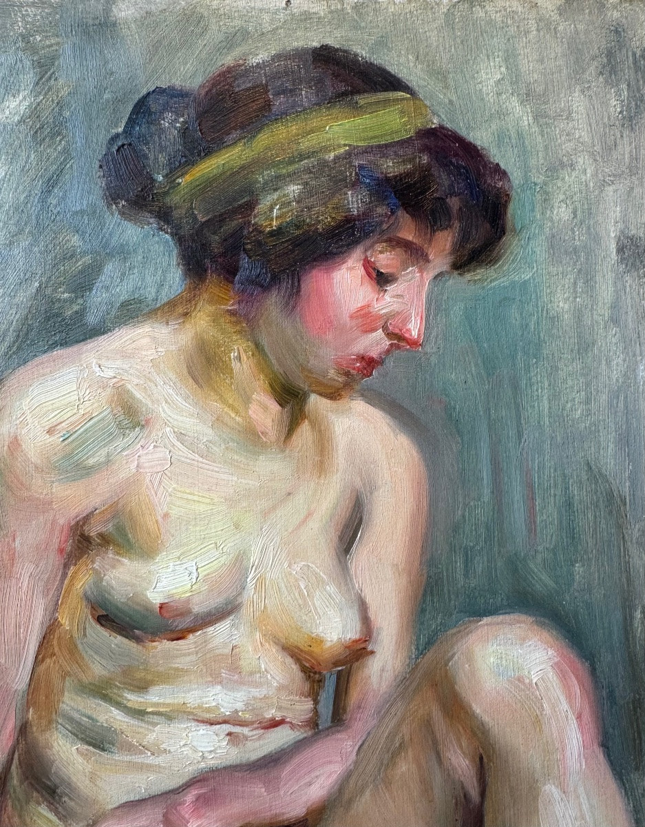 Nu vers 1900 huile sur papier -photo-4