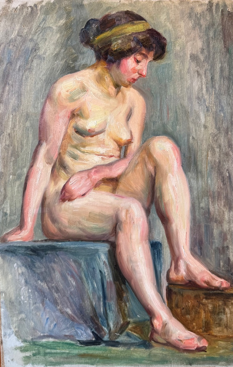 Nu vers 1900 huile sur papier 
