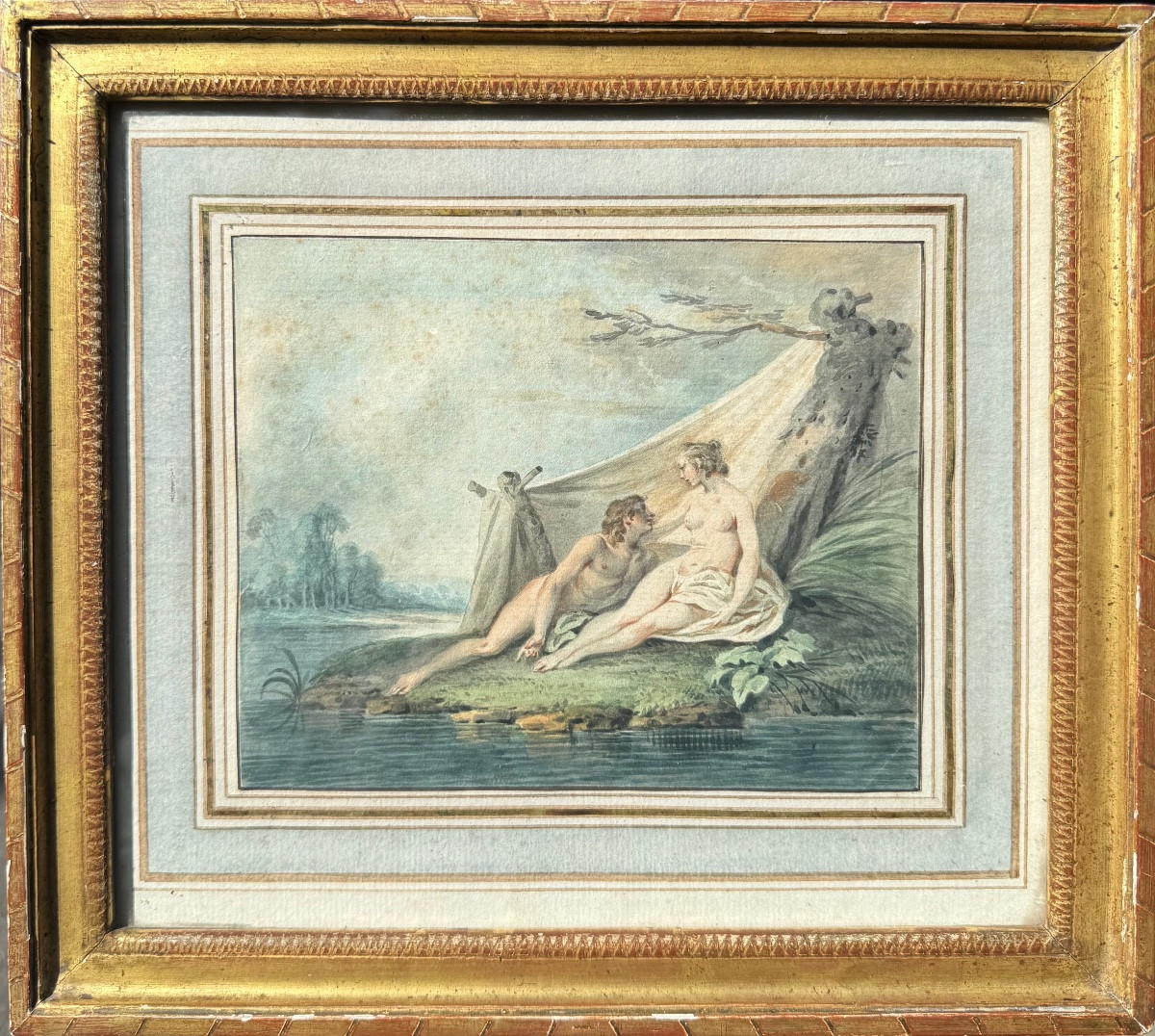 École française XVIII Scène amoureuse dessin ancien érotique 