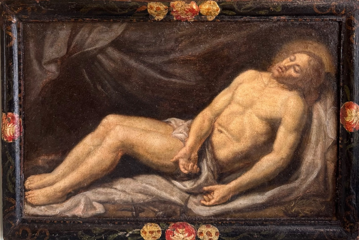 Christ Oil On Paper 17th Century Antique Frame