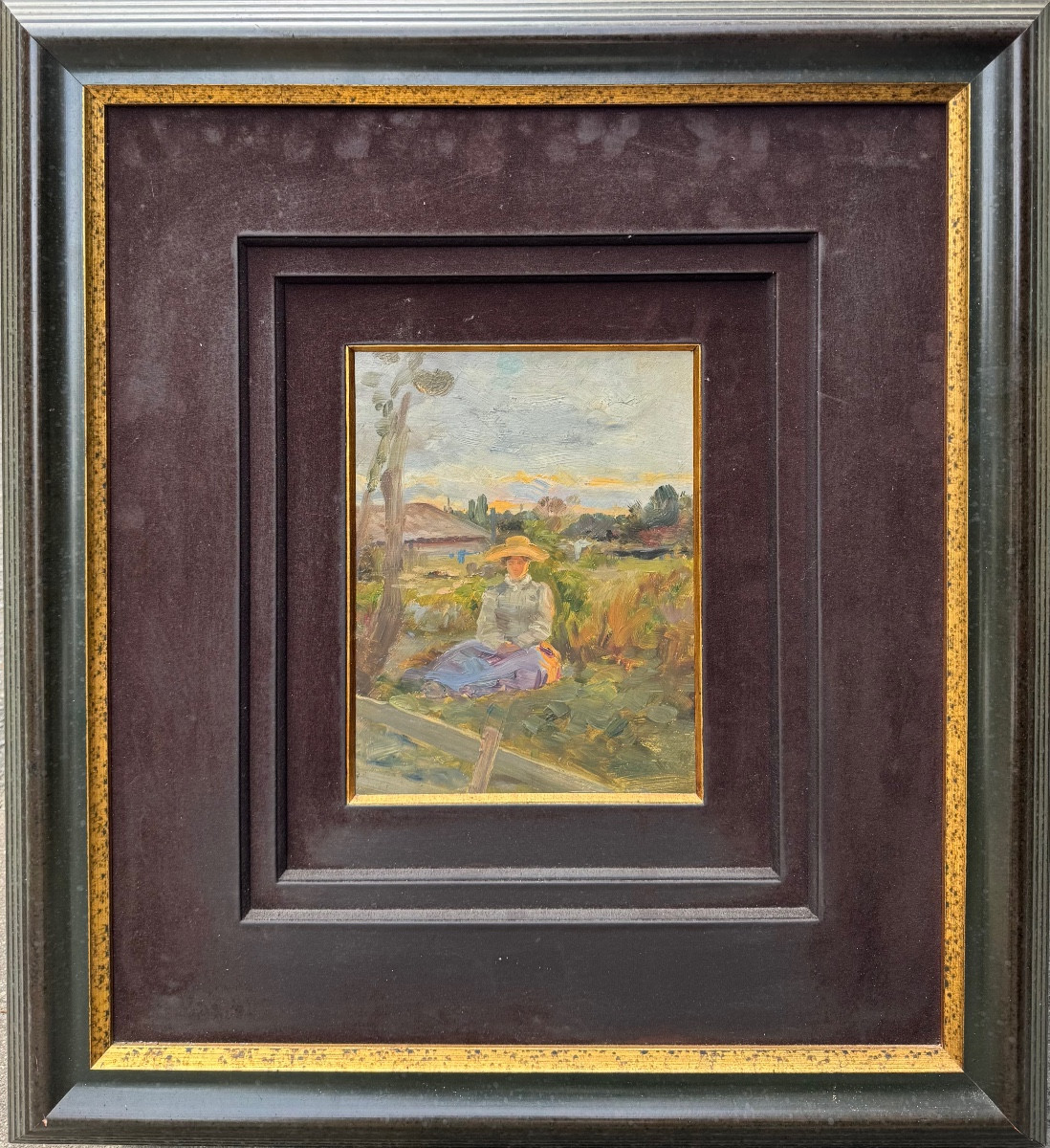 Impressionist School Late 19th Century Woman Seated In A Field
