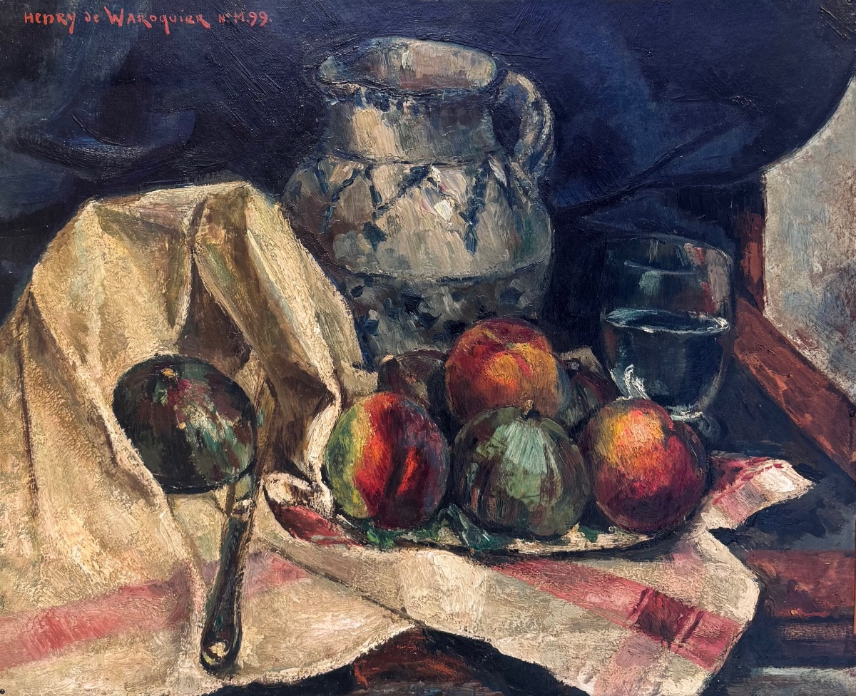 Henry De Waroquier (1881-1970) Still Life Oil On Panel Antique Painting