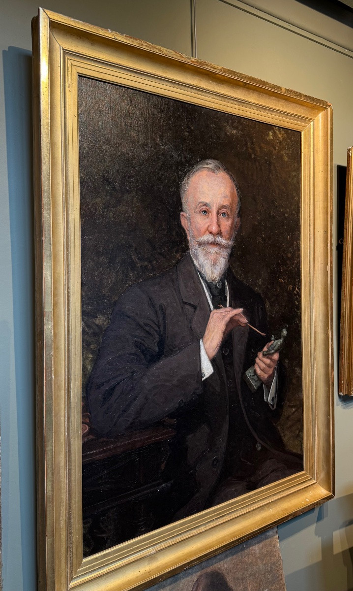 Portrait Of Sculptor Jules Dalou Late 19th Century French School Old Painting Oil On Canvas-photo-2