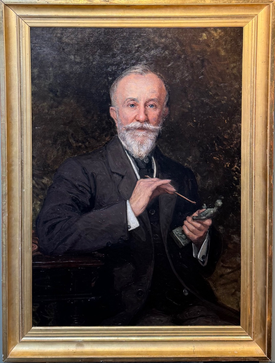 Portrait Of Sculptor Jules Dalou Late 19th Century French School Old Painting Oil On Canvas