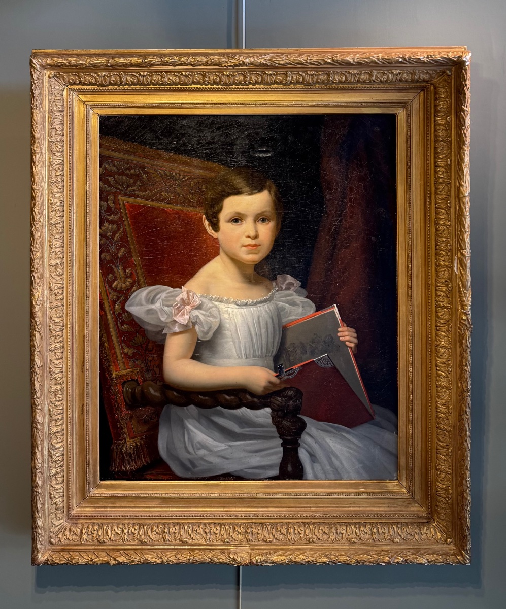 Portrait Of A Young Girl With A Drawing Pad—antique Painting-photo-2