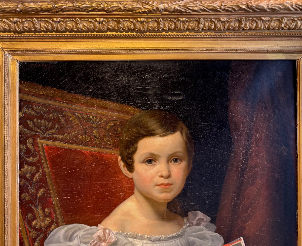 Portrait Of A Young Girl With A Drawing Pad—antique Painting-photo-4