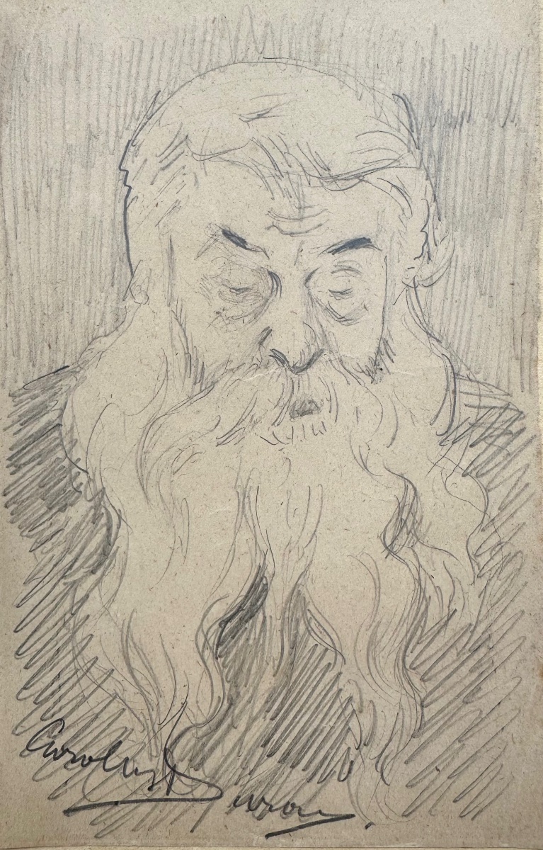 Carolus-Duran (1837-1917) portrait d’homme barbu dessin ancien -photo-2