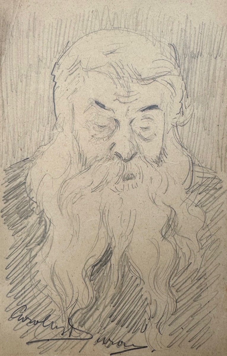 Carolus-Duran (1837-1917) portrait d’homme barbu dessin ancien 