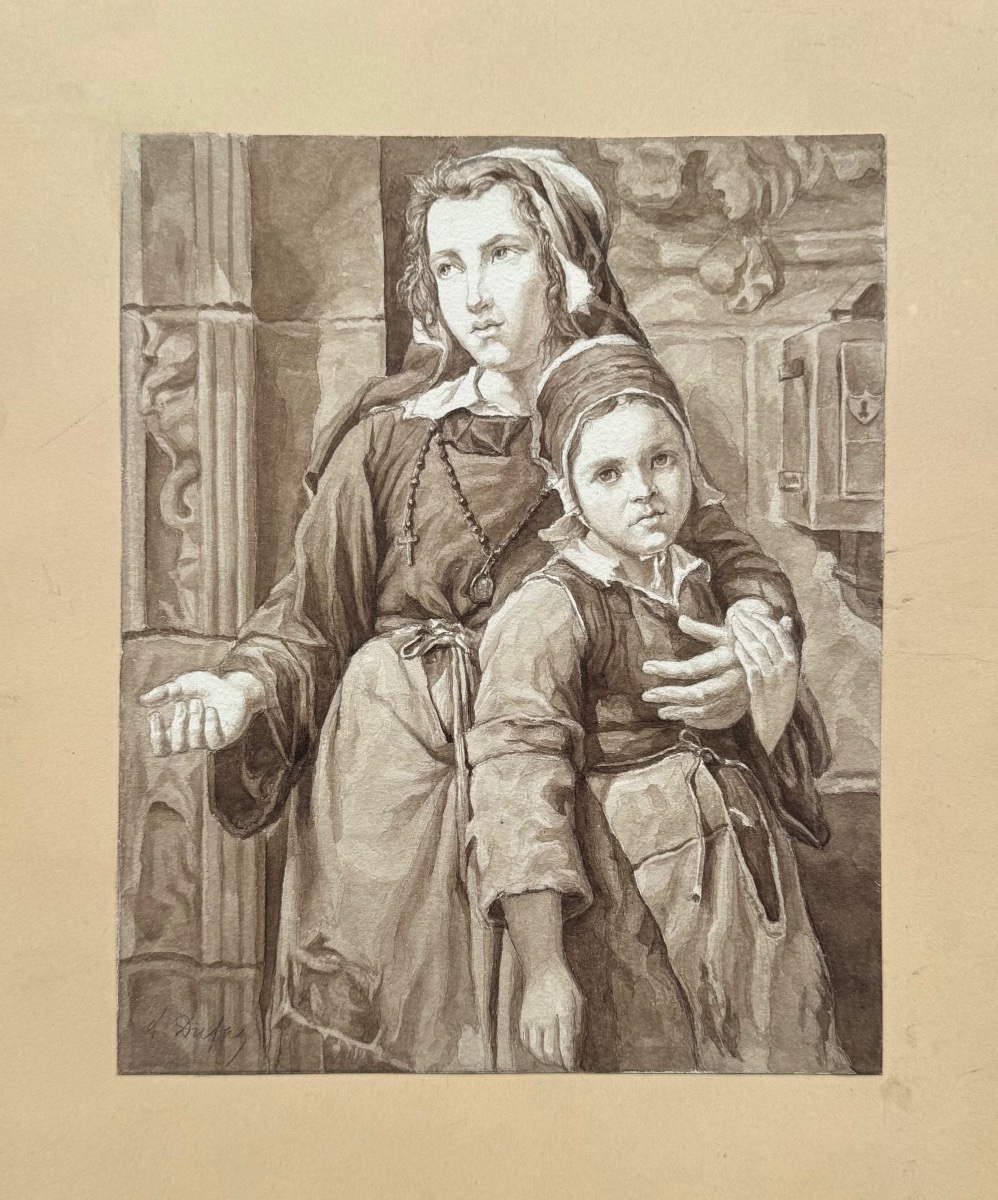 Jean Dupas (1882-1964) les mendiantes encre sur papier dessin ancien art déco-photo-2