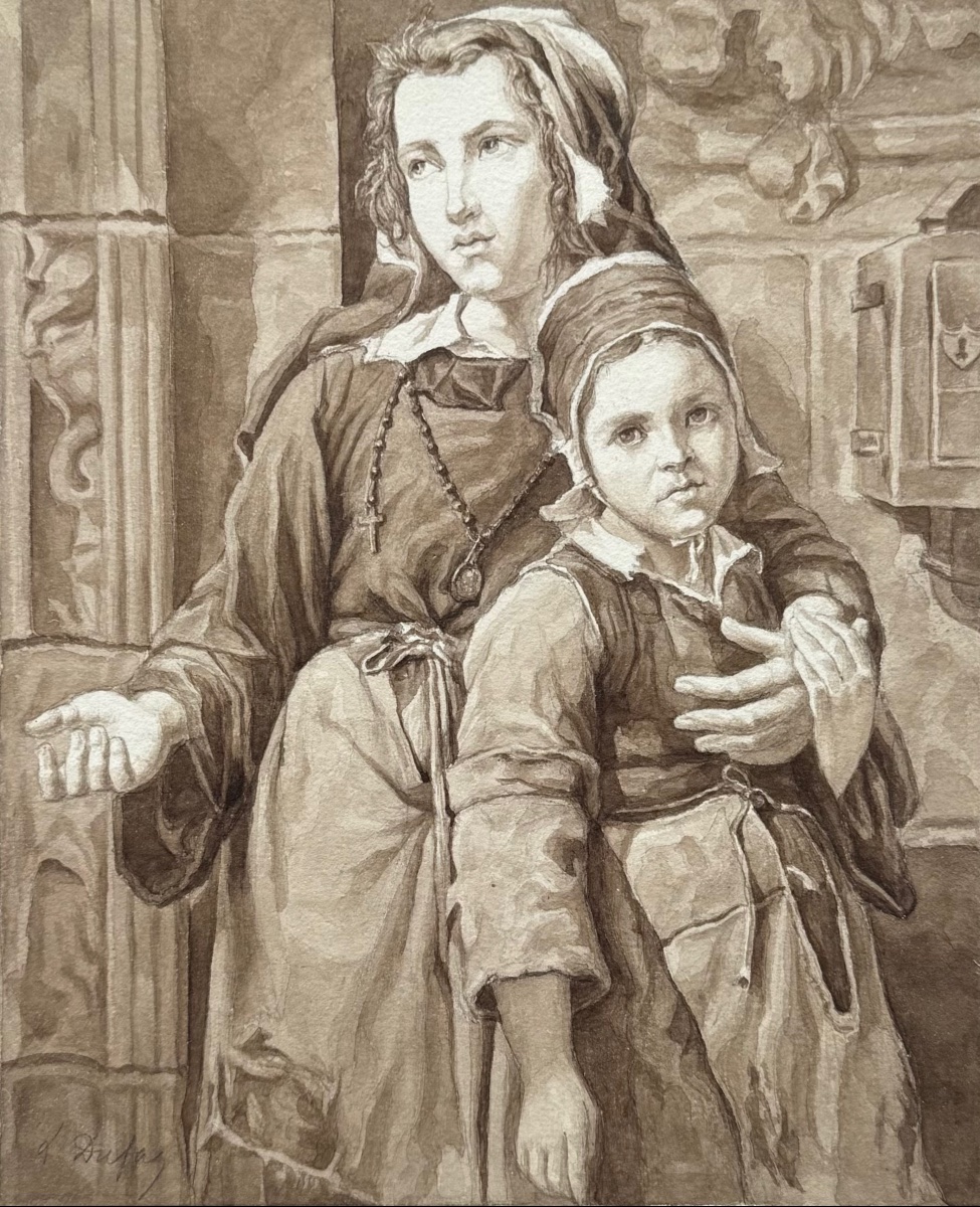 Jean Dupas (1882-1964) les mendiantes encre sur papier dessin ancien art déco
