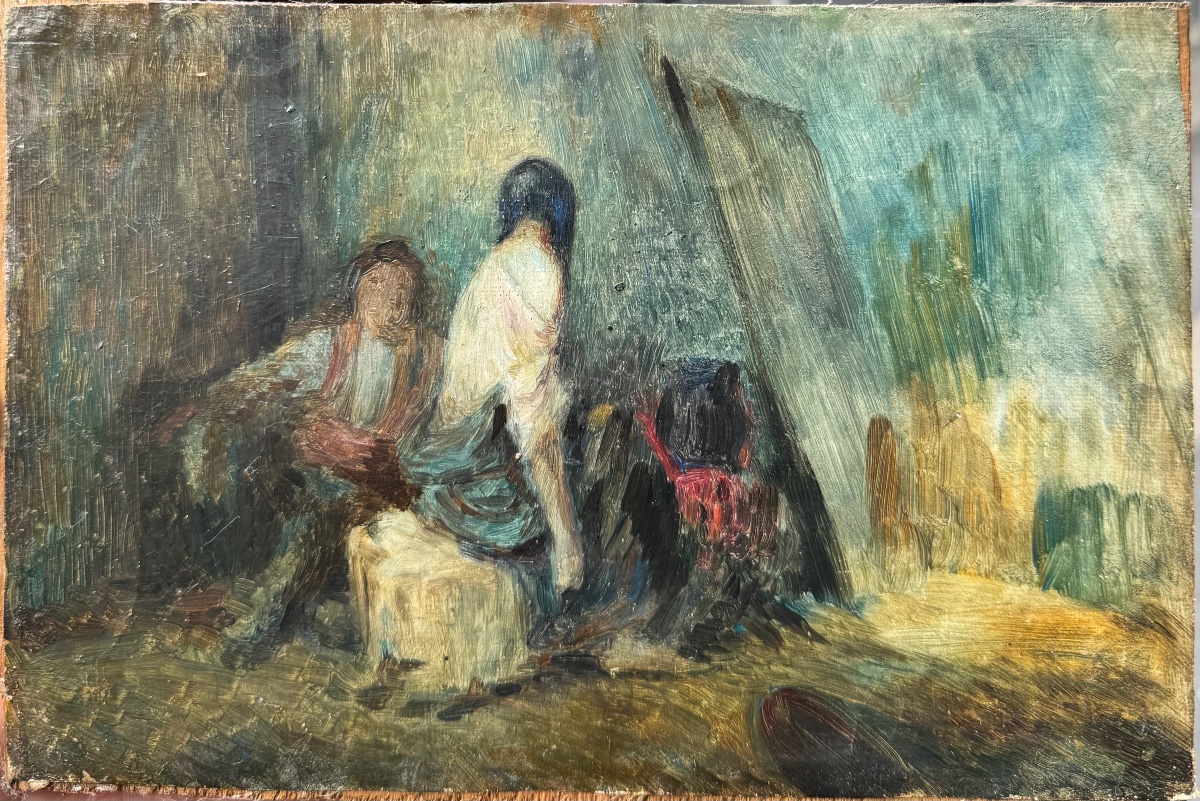 19th-century French School: Artist And His Model In The Studio, Oil On Canvas -photo-2